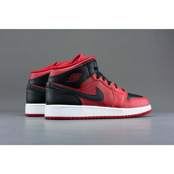 Air Jordan 1 Mid GS Shoes Reverse Bred Black Red 554725 660 - SIZE 4.5Y